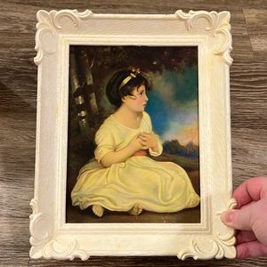 8.25x10.25” Vintage cream shabby chic little girl portrait wall art
